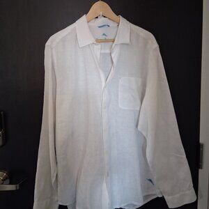 Tommy Bahama Linen Shirt Men's Large Long Sleeve Button Front Pocket Logo